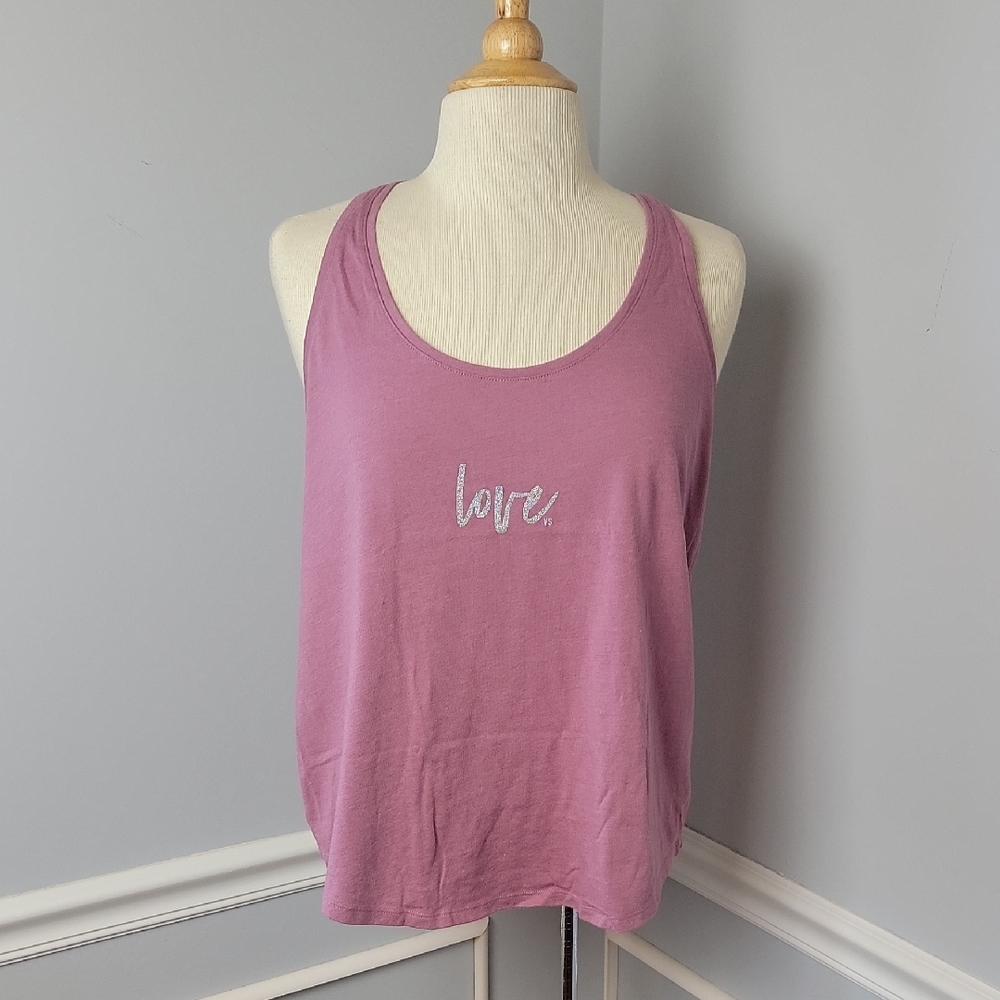 VICTORIA'S SECRET Purple Silver Glitter Love Muscle Racer Back Workout‎ Tank Top